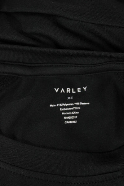 Varley Womens Basic Black Long Sleeve Crew Neck T-Shirt Polyester Size XS
