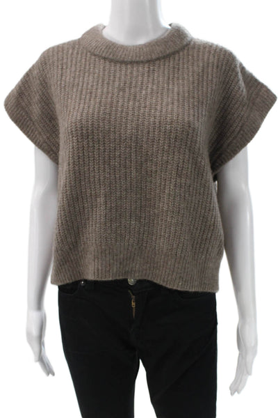 Apiece Apart Women Cashmere Crew Neck Short Sleeve Pullover Brown Size XS