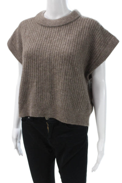 Apiece Apart Women Cashmere Crew Neck Short Sleeve Pullover Brown Size XS