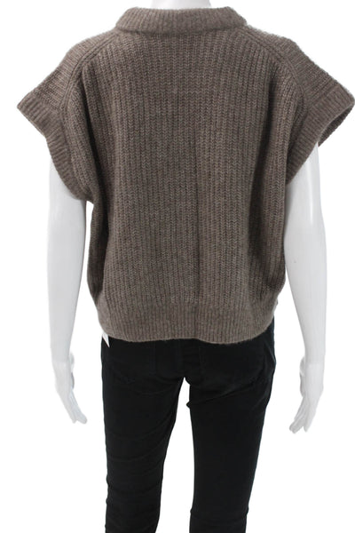 Apiece Apart Women Cashmere Crew Neck Short Sleeve Pullover Brown Size XS