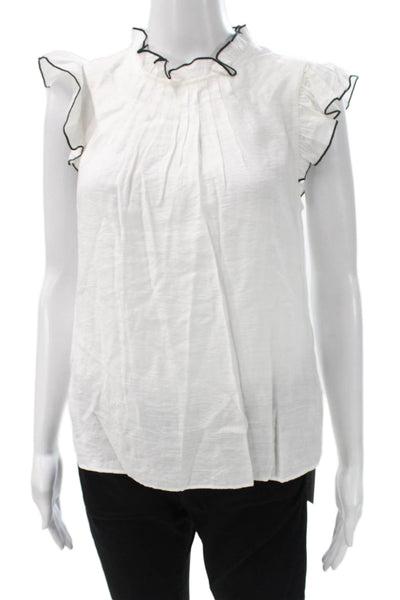 English Factory Women Basic White Rayon High Neck Short Sleeve Blouse Size XS