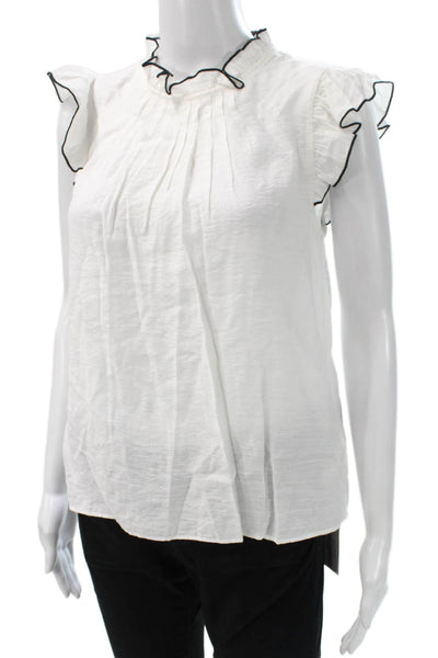 English Factory Women Basic White Rayon High Neck Short Sleeve Blouse Size XS