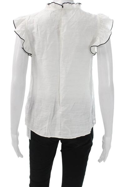 English Factory Women Basic White Rayon High Neck Short Sleeve Blouse Size XS