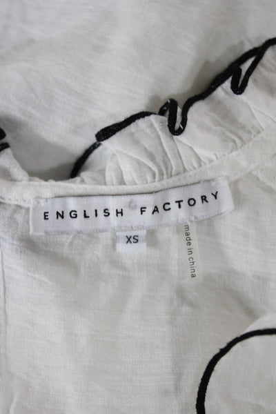 English Factory Women Basic White Rayon High Neck Short Sleeve Blouse Size XS