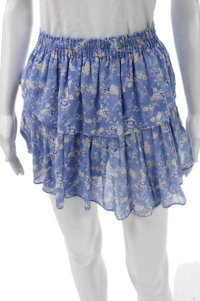 Love Shack Fancy Womens Blue Floral Silk Mini Skirt Size S