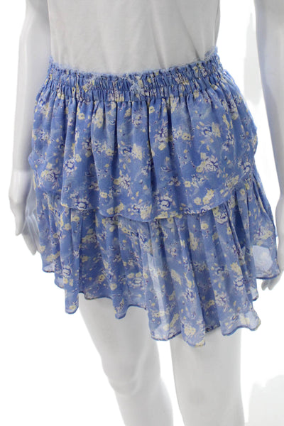 Love Shack Fancy Womens Blue Floral Silk Mini Skirt Size S