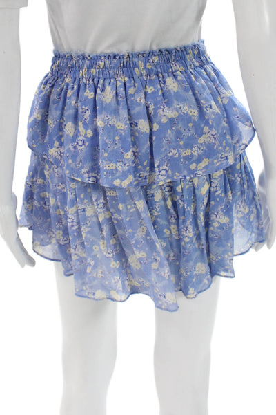 Love Shack Fancy Womens Blue Floral Silk Mini Skirt Size S
