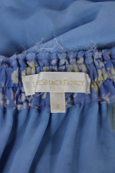 Love Shack Fancy Womens Blue Floral Silk Mini Skirt Size S