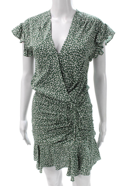 Veronica Beard Womens Green Silk Floral Wrap Dress V-Neck Short-Sleeve Size 0