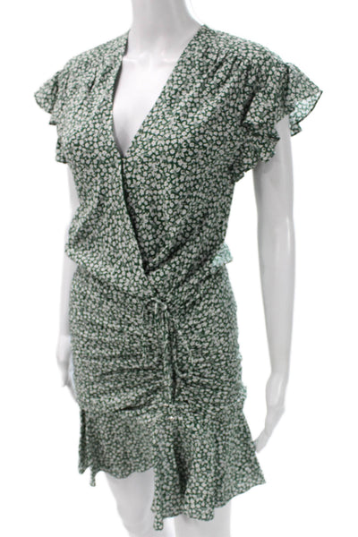 Veronica Beard Womens Green Silk Floral Wrap Dress V-Neck Short-Sleeve Size 0
