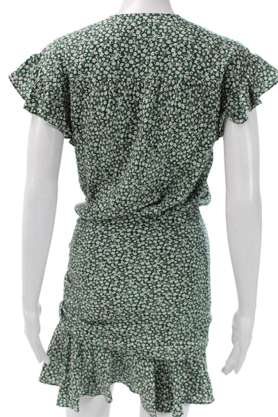 Veronica Beard Womens Green Silk Floral Wrap Dress V-Neck Short-Sleeve Size 0