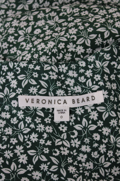 Veronica Beard Womens Green Silk Floral Wrap Dress V-Neck Short-Sleeve Size 0
