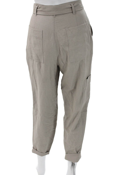 Intermix Women Paperbag Pants Gray Viscose Tie Waist Inseam 25 Size 0