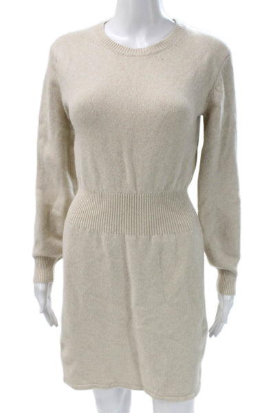 Theory Womens Beige Sweater Dress Wool Long Sleeve Crew Neck Size M