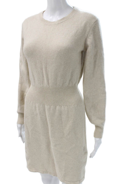 Theory Womens Beige Sweater Dress Wool Long Sleeve Crew Neck Size M