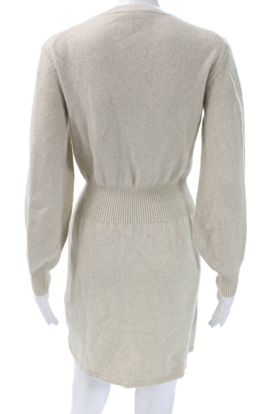 Theory Womens Beige Sweater Dress Wool Long Sleeve Crew Neck Size M