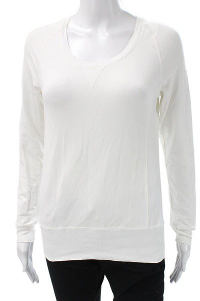Splendid Women Pullover White Pima Cotton Scoop Neck Long Sleeve Size S