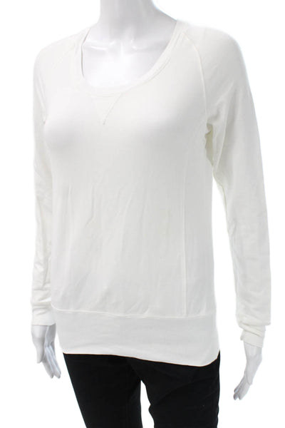 Splendid Women Pullover White Pima Cotton Scoop Neck Long Sleeve Size S