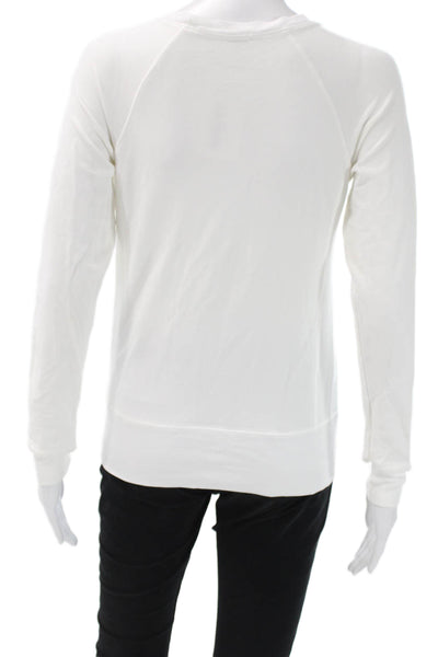 Splendid Women Pullover White Pima Cotton Scoop Neck Long Sleeve Size S