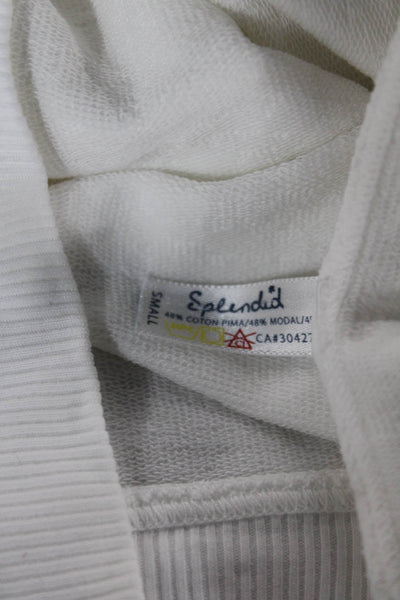 Splendid Women Pullover White Pima Cotton Scoop Neck Long Sleeve Size S