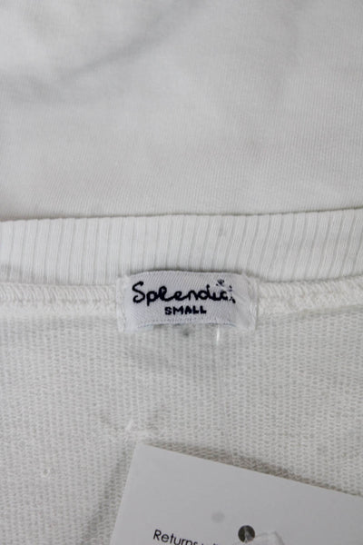 Splendid Women Pullover White Pima Cotton Scoop Neck Long Sleeve Size S