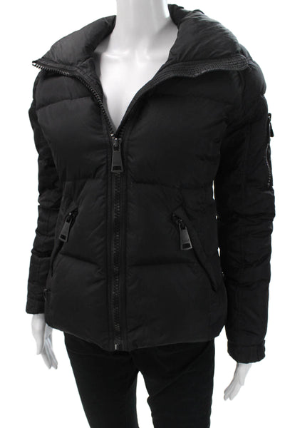 SAM Womens Puffer Jacket Black Nylon Zip Long Sleeve Size S