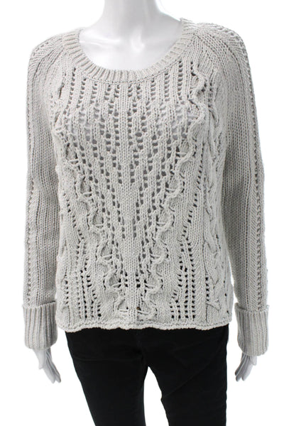Free People Womens Pullover Sweater Gray Geometric Cotton Long Sleeve Size S