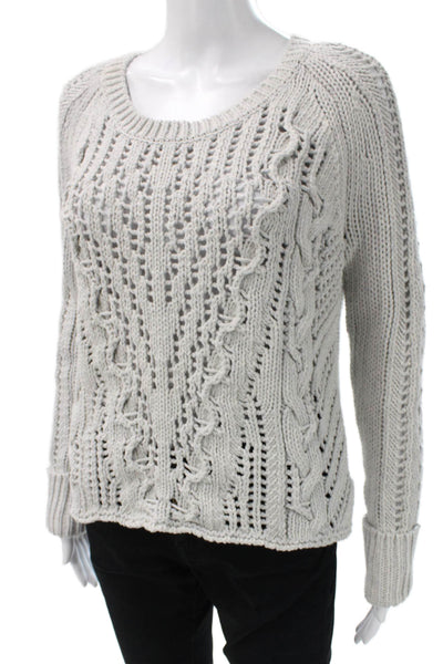 Free People Womens Pullover Sweater Gray Geometric Cotton Long Sleeve Size S