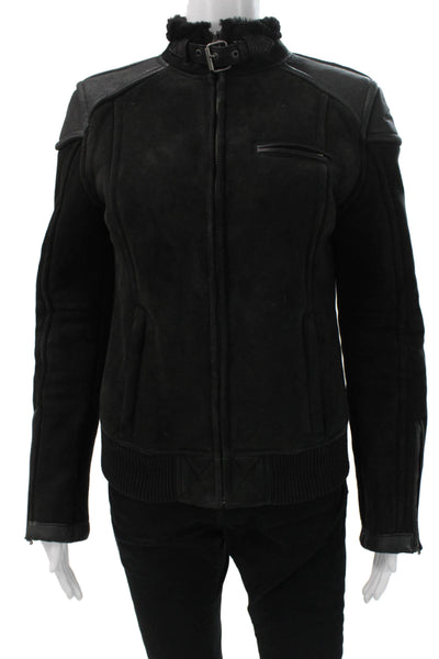 Ugg Mens Biker Suede Jacket Black Zip Long Sleeve Size S