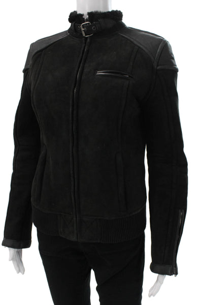 Ugg Mens Biker Suede Jacket Black Zip Long Sleeve Size S