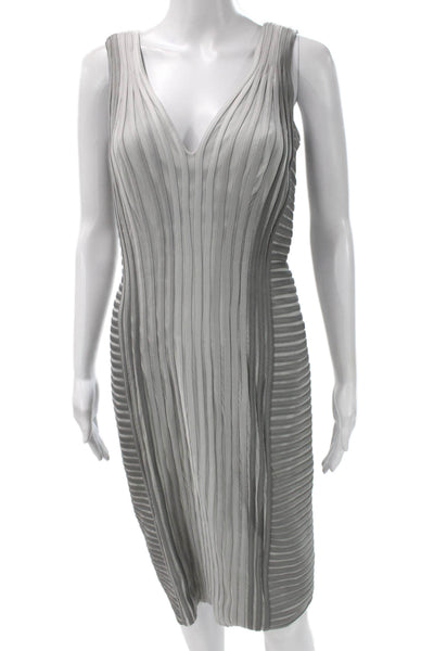 Tadashi Collection Women Sheath Dress Gray Striped V-Neck Sleeveless Size 6