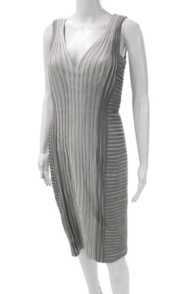 Tadashi Collection Women Sheath Dress Gray Striped V-Neck Sleeveless Size 6