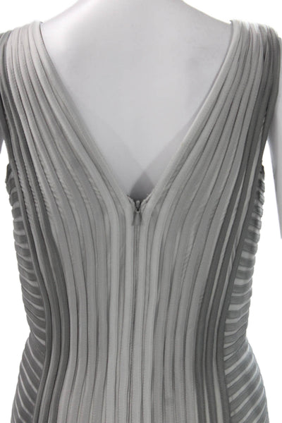 Tadashi Collection Women Sheath Dress Gray Striped V-Neck Sleeveless Size 6