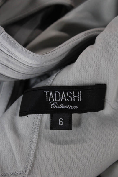 Tadashi Collection Women Sheath Dress Gray Striped V-Neck Sleeveless Size 6