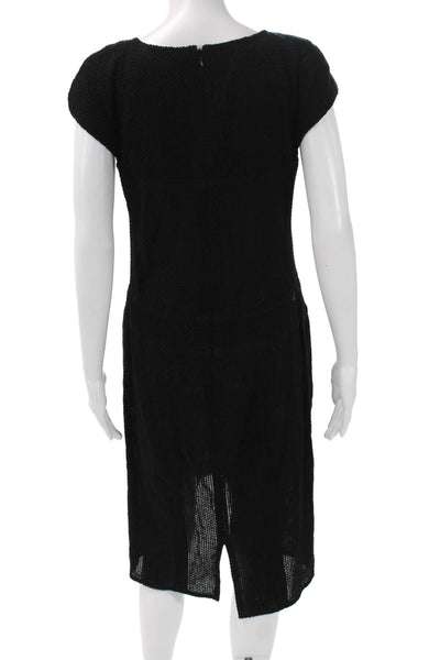 Chanel Womens Shift Dress Black Cotton Square Neck Short Sleeve Size 40