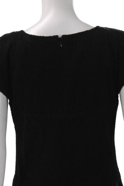 Chanel Womens Shift Dress Black Cotton Square Neck Short Sleeve Size 40