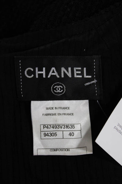 Chanel Womens Shift Dress Black Cotton Square Neck Short Sleeve Size 40