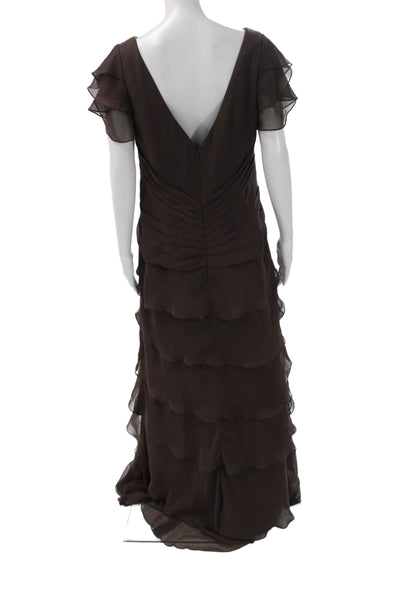 Jovani Women Brown V Neck Sleeveless Long Polyester Dress Size 12