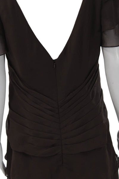 Jovani Women Brown V Neck Sleeveless Long Polyester Dress Size 12