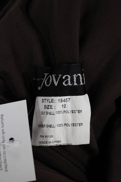 Jovani Women Brown V Neck Sleeveless Long Polyester Dress Size 12