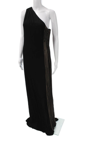 David Meister Women Black One Shoulder Maxi Dress Rayon Zip Sleeveless Size 14