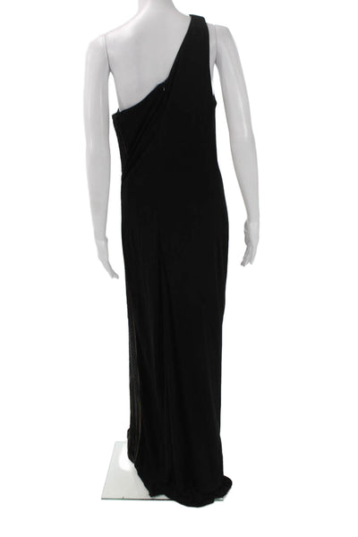 David Meister Women Black One Shoulder Maxi Dress Rayon Zip Sleeveless Size 14