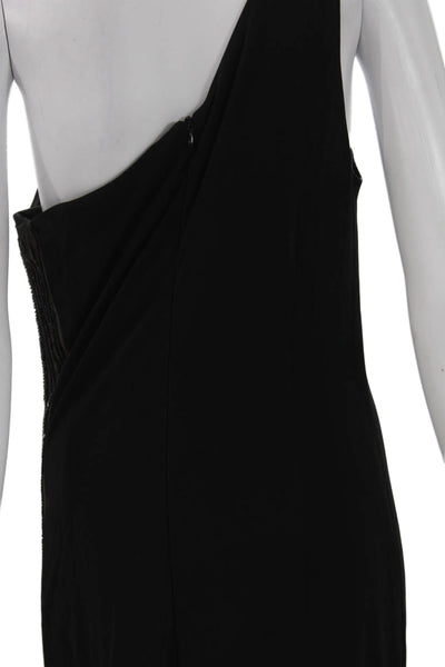 David Meister Women Black One Shoulder Maxi Dress Rayon Zip Sleeveless Size 14