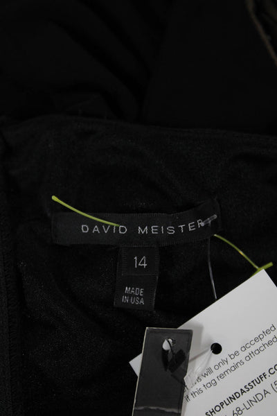 David Meister Women Black One Shoulder Maxi Dress Rayon Zip Sleeveless Size 14