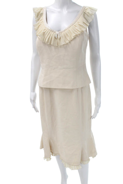 Daymor Couture Women Skirt Suit Ivory V Neck Triacetate Sleeveless Size 10