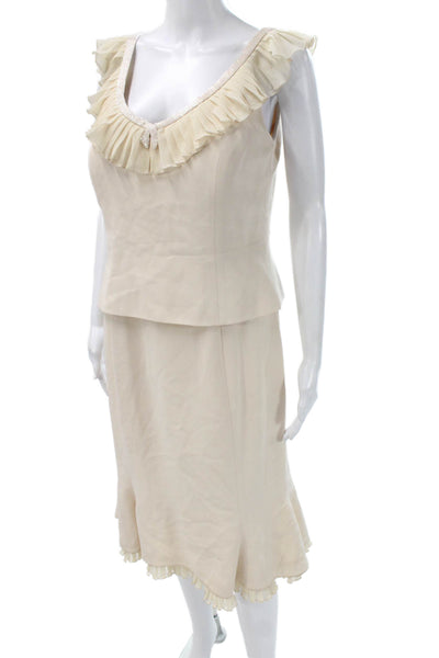 Daymor Couture Women Skirt Suit Ivory V Neck Triacetate Sleeveless Size 10