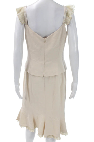 Daymor Couture Women Skirt Suit Ivory V Neck Triacetate Sleeveless Size 10