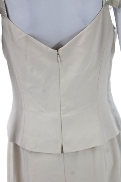 Daymor Couture Women Skirt Suit Ivory V Neck Triacetate Sleeveless Size 10