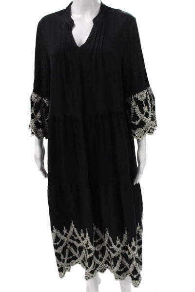 Solitaire Women Maxi Dress Black Rayon V Neck 3/4 Sleeve Pullover Size S