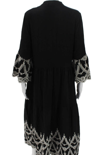 Solitaire Women Maxi Dress Black Rayon V Neck 3/4 Sleeve Pullover Size S